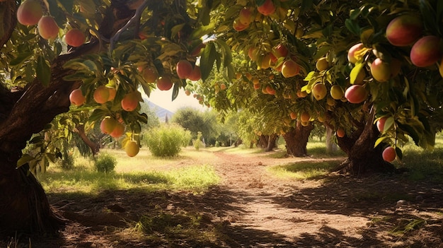 Foto gratuita un frutteto ricco di alberi da frutto paesaggio agricolo