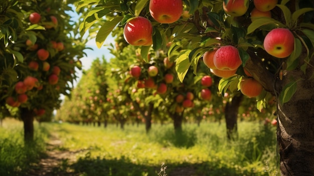 Un frutteto ricco di alberi da frutto paesaggio agricolo