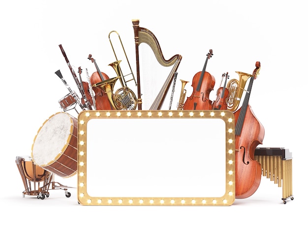 Orchestra musical instruments d rendering Premium Photo