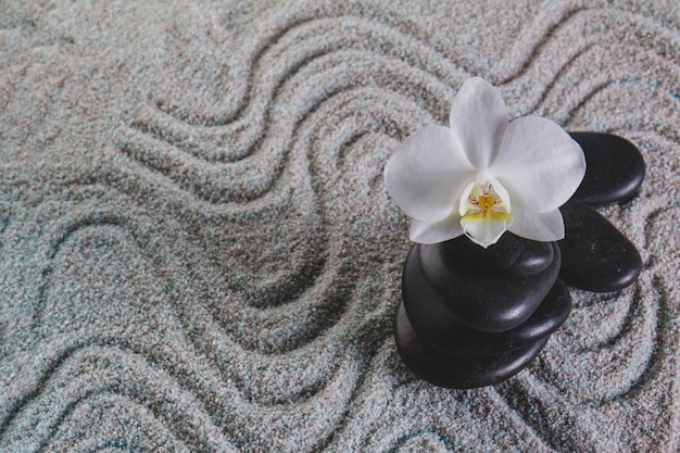 Orchid and stones on towel