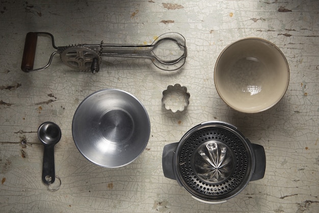 Ordered composition of baking tools flat lay