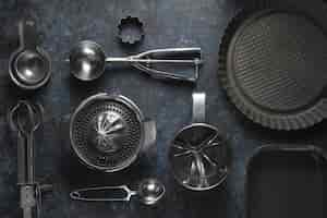 Free photo ordered composition of baking tools top view