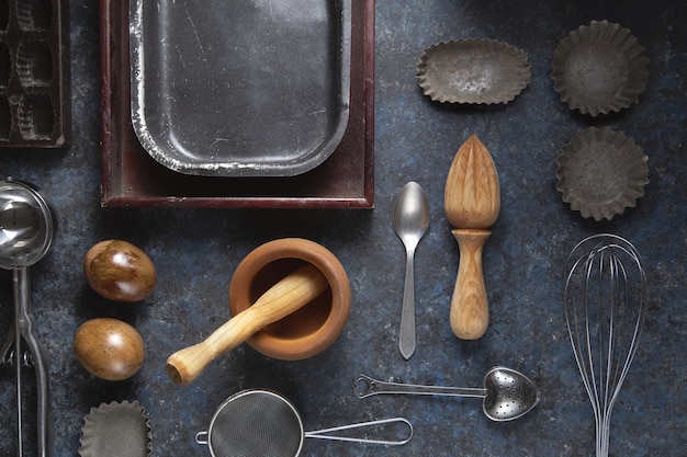 Ordered composition of baking tools above view