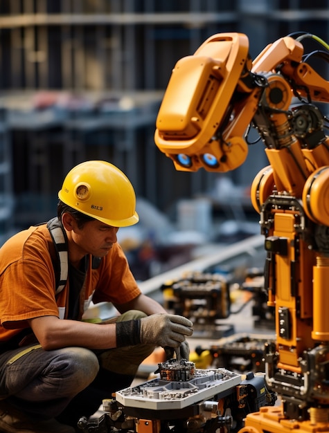 Foto gratuita lavoro umano ordinario svolto da un robot