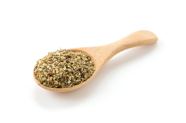 oregano on wood spoon