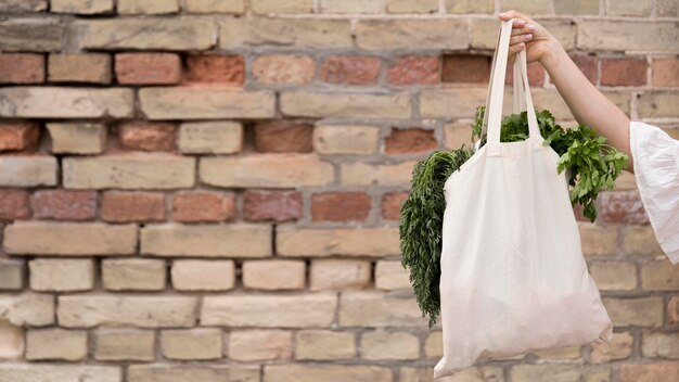 Organic bag with parley and dill copy space