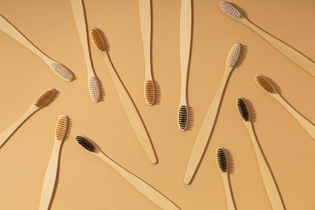 Free photo organic bambu brushes with copy paste top view