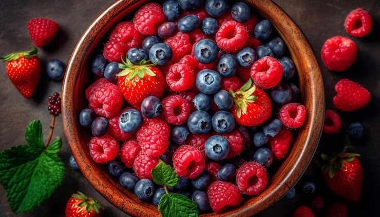 Free Photo organic berry dessert fresh and healthy summer snack generated by ai