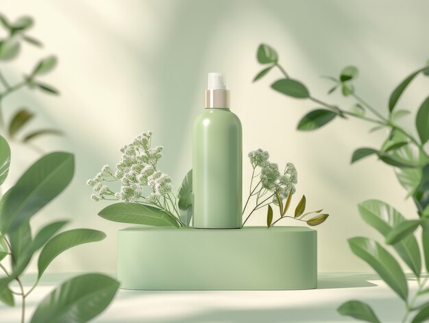 Organic cosmetic product with dreamy aesthetic and fresh background