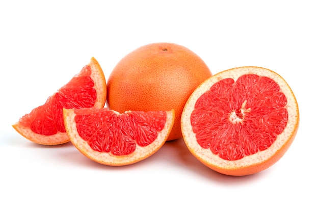 Organic Grapefruit isolated, whole or sliced.