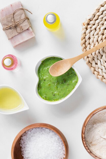 Organic green cream spa treatment arrangement cosmetics