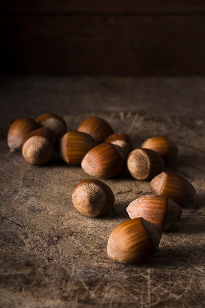 Organic hazelnuts on the table