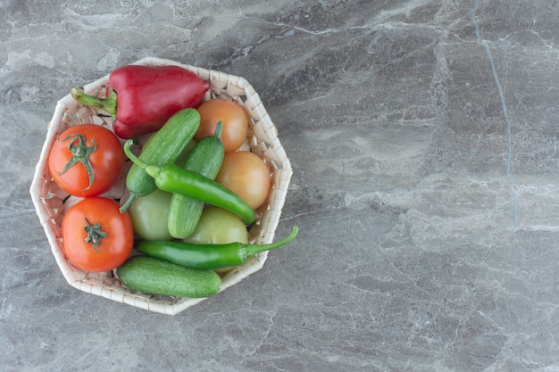 Organic healthy agriculture supplies. Fresh vegetables in basket.