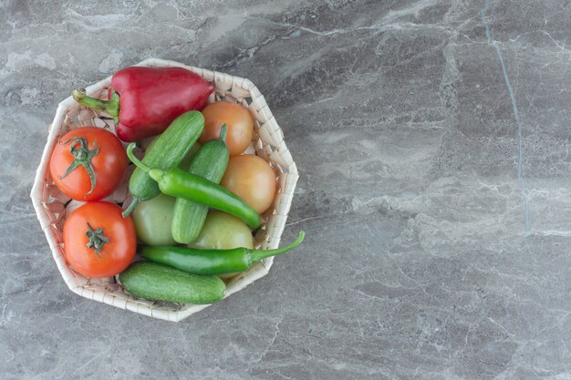 Organic healthy agriculture supplies. Fresh vegetables in basket.