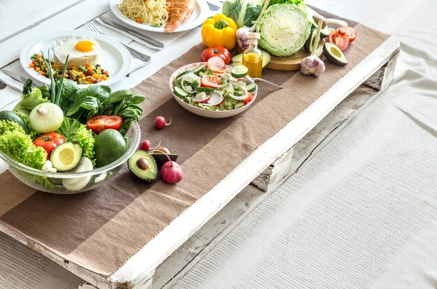 Organic healthy food on the dining table