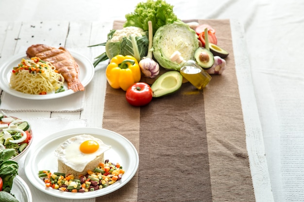 Organic healthy food on the dining table