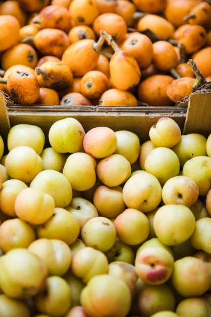 Foto gratuita frutti sani biologici nella bancarella del mercato in vendita