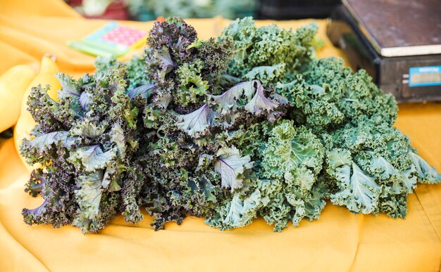 Organic kale vegetable display at grocery store market