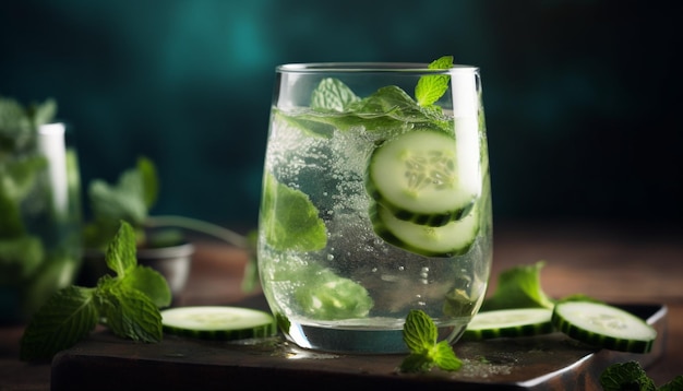 Free photo organic mojito with cucumber lime and mint generated by ai