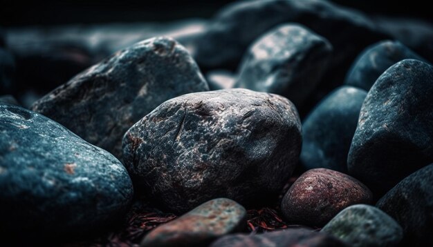 Organic pebble heap wet and rough outdoors generated by AI