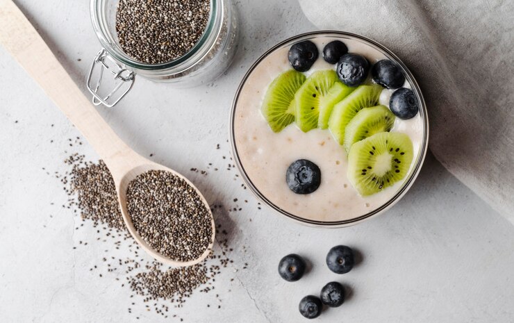 Organic seeds milk with kiwi and blueberry