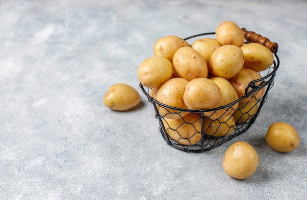Organic white baby potatoes,top view