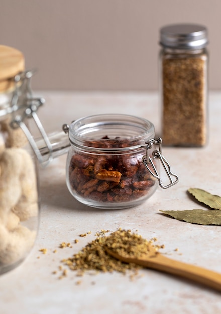 Organised and filled spice jars