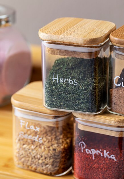 Organised and filled spice jars