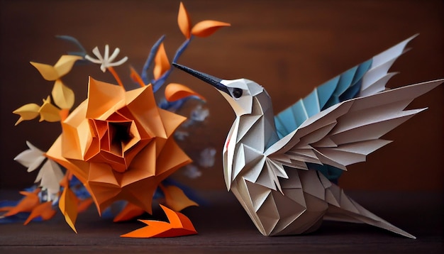 Foto gratuita carta di animali origami piegata con creatività e amore generati dall'intelligenza artificiale