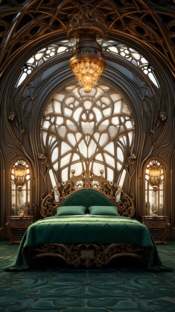 아트 누보 스타일 의 장식 된 침대