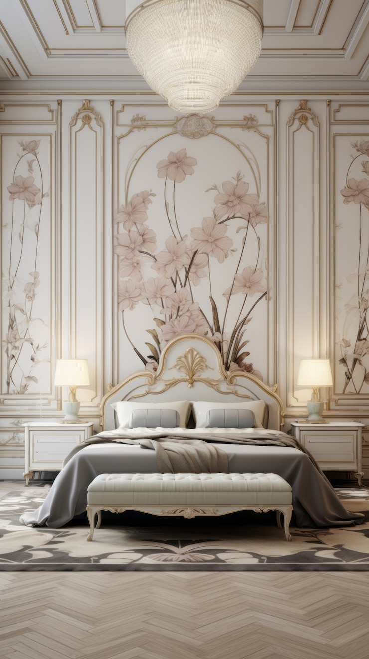 Free Photo ornate bed in art nouveau style