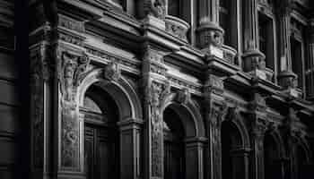 Free photo ornate cathedral arch entrance in black and white generated by ai