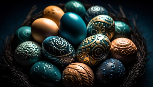 AI によって生成された華やかなチョコレートの卵が伝統的なキリスト教のお祝いを飾ります