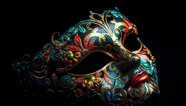 Costume e maschera decorati con eleganza dorata generati dall'intelligenza artificiale