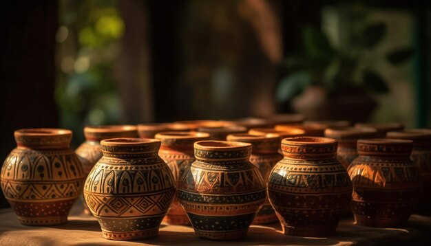 Ornate earthenware vase with intricate terracotta pattern generated by AI