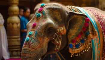 Бесплатное фото Богато украшенный слон олицетворяет яркую индийскую культуру, созданную искусственным интеллектом