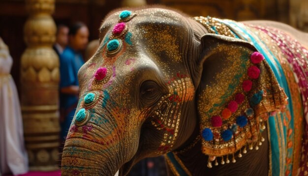 Free Photo ornate elephant decoration embodies vibrant indian culture generated by ai