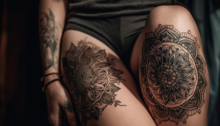 Free Photo ornate henna tattoo adorns young woman leg generated by ai