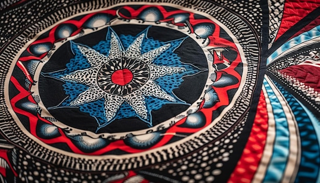 Ornate mandala design on vibrant silk backdrop generated by AI