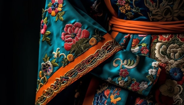 Free photo ornate silk dress with intricate embroidery design generated by ai