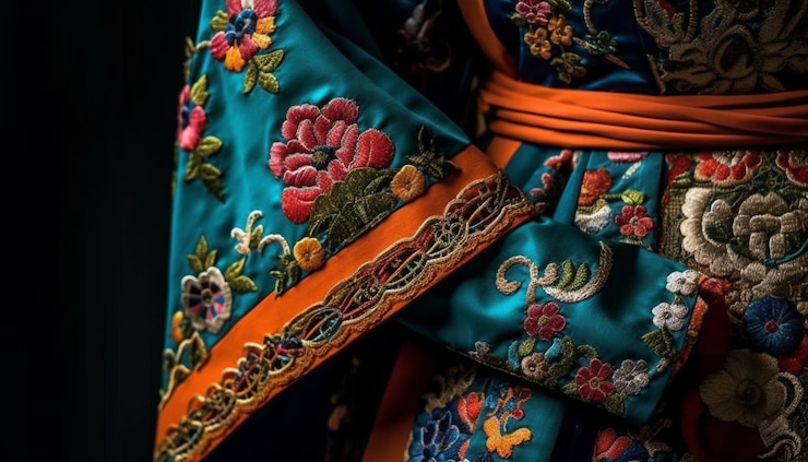 Free Photo ornate silk dress with intricate embroidery design generated by ai