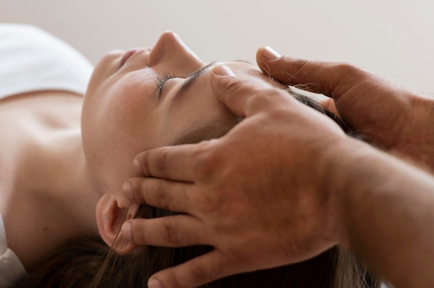 Osteopathy patient getting treatment massage