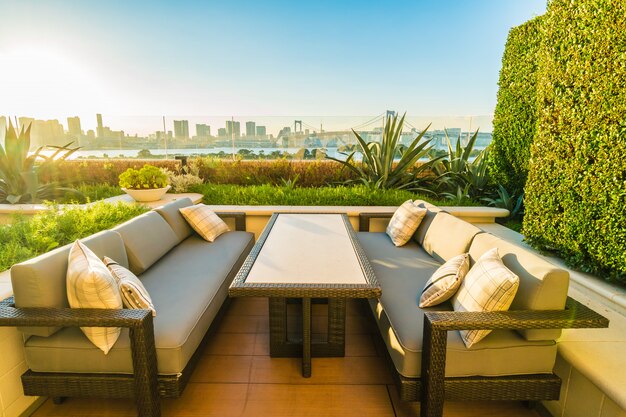 Outdoor patio with table and chair