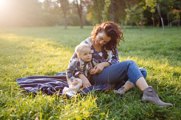 Free photo outdoor portrait of a happy family enjoying the fall season