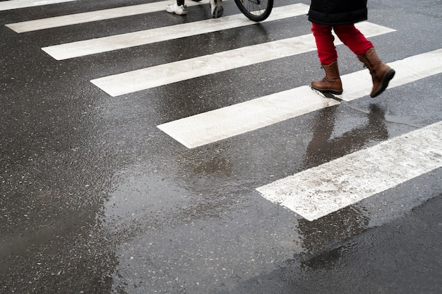 Free photo outdoors cobblestone texture with crosswalk