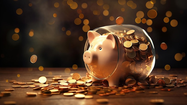 Free photo an overflowing piggy bank represents both savings and financial education