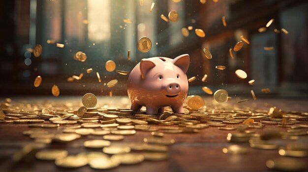 An overflowing piggy bank represents both savings and financial education