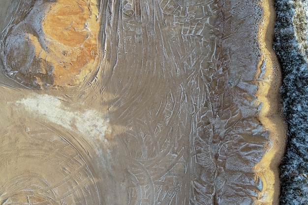 Overhead shot of an agricultural field in the countryside