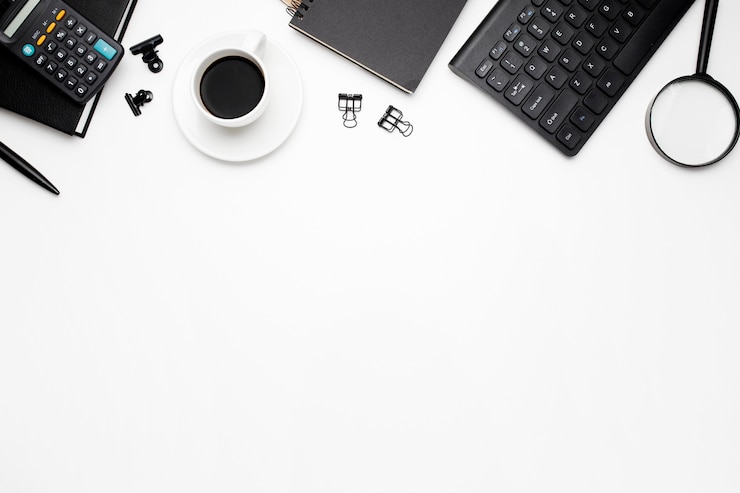 Free Photo overhead shot of office accessories on white background