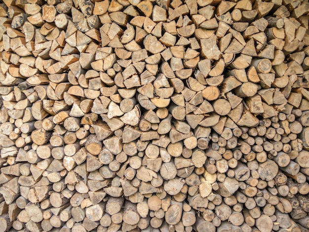 Overhead shot of small pieces of cut wood stacked next to each other